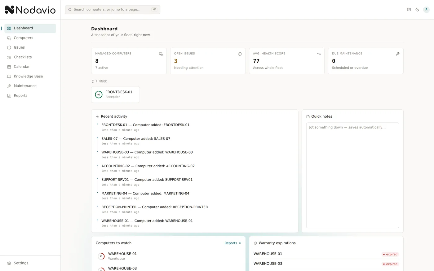 Nodavio dashboard